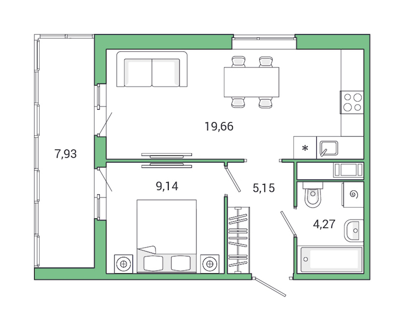 1-комнатная квартира 46.15 м², 3/10 эт., ЖК «Jaanila Drive»